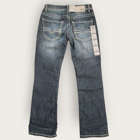 BKE Jeans Women's Sz 28s Bootcut Faded Dark Wash Aiden Slim Fit Low-rise Stretch - Picture 3 of 10